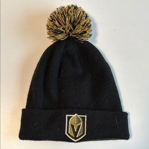 Black and Gold Beanie with Pom Pom